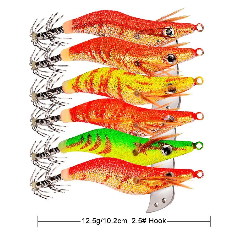 2.0# 2.5# 3.0# Jigs Luminous Lifelike Squid Hook Wood Shrimp Lures Octopus Bait Fishing Tackle