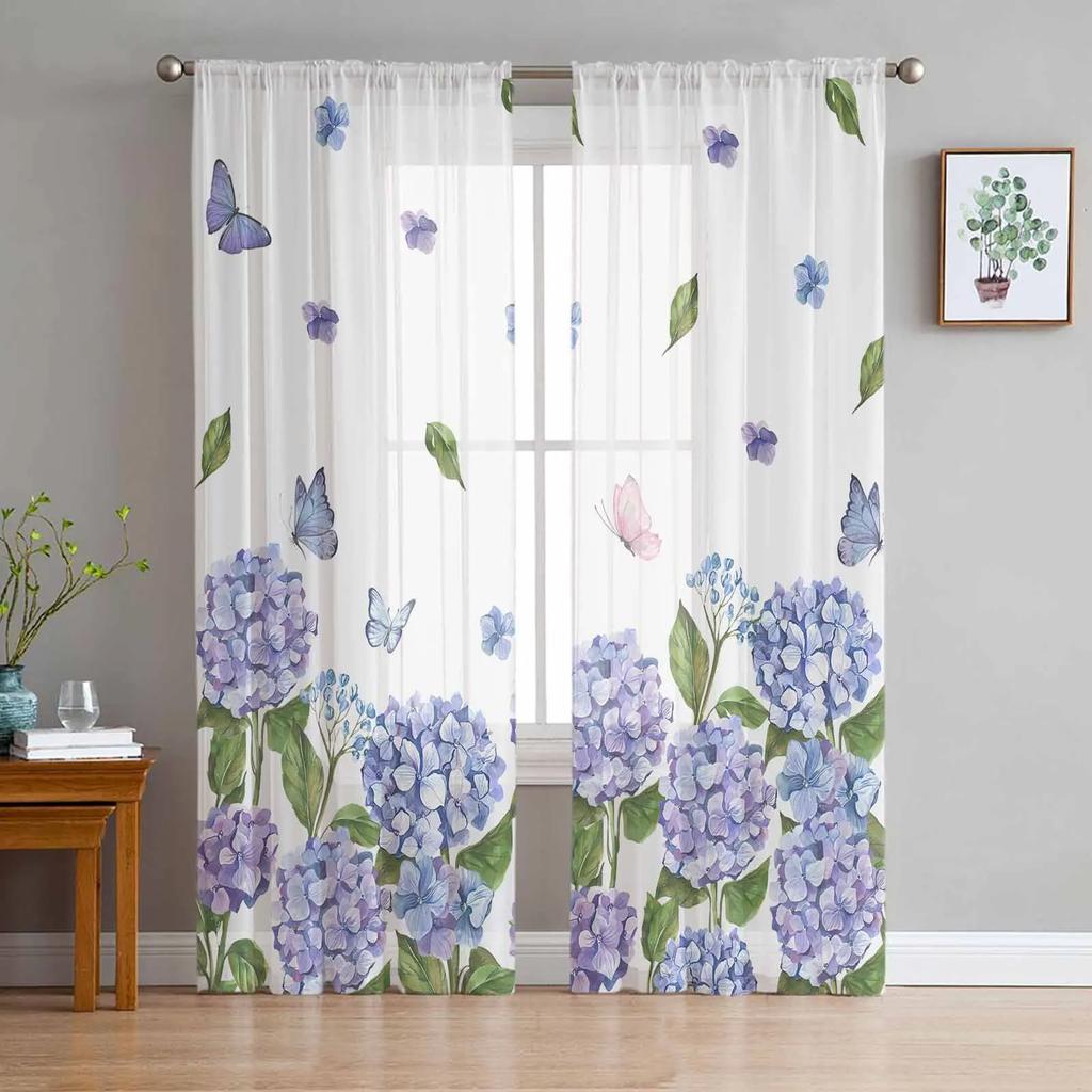 Retro Floral Wildflowers Transparent Curtains for Bed Chamber Living Room Decoration Window Panel Curtain Perfect for Cooking Area Netting Voile