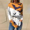 Женская свободная футболка с длинным рукавом с круглым вырезом и принтом, верхний пуловер