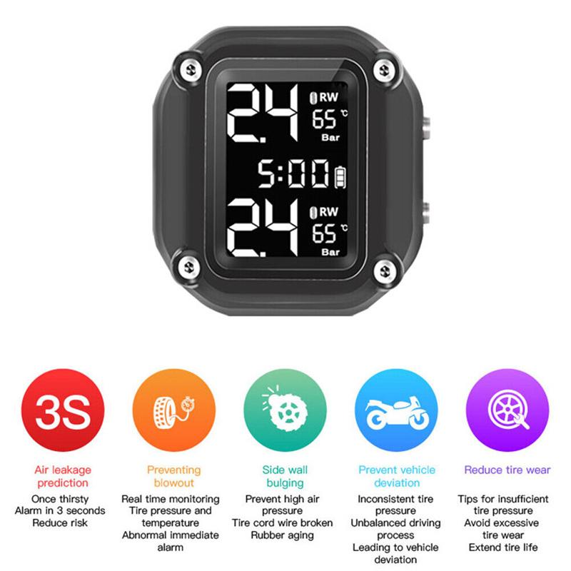 M5 Мотоциклетная TPMS Беспроводная Мотоциклетная Система Контроля Давления в Шинах с 2 Внешними Датчиками 5 Способов Оповещения