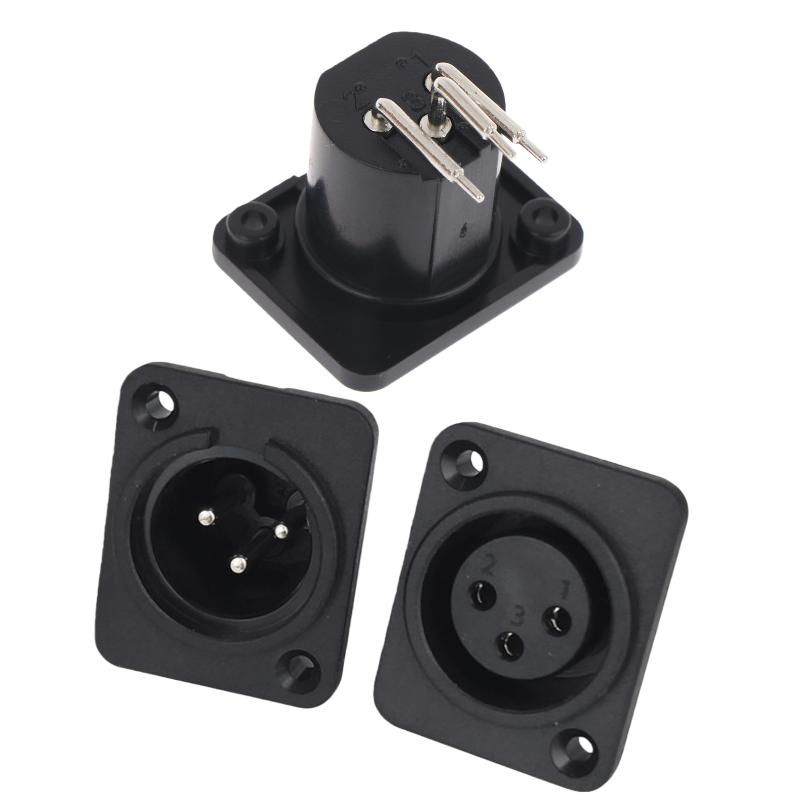 2/10Pcs Male Plug Straight Terminal Panel Mounted Connector 3 Pin Female Jack Panel Mount Black XLR Connector