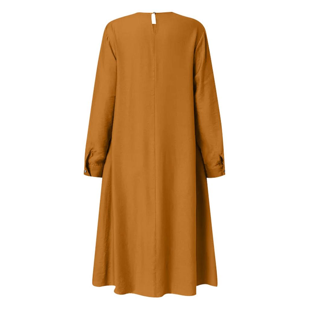 Muslim Loose Casual Long Sleeve Button Embellished Women's Long Sleeve Shirt Dresses