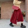 Осенне-зимняя женская бордовая вельветовая юбка миди, универсальная, приталенного кроя, с высокой талией, больших размеров, асимметричная длинная юбка
