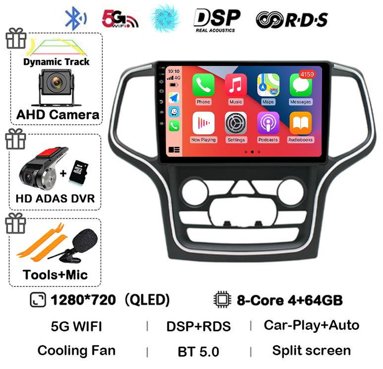 Android 14 беспроводной Carplay Auto 4G+WIFI для Jeep Grand Cherokee WK2 2014-2017 навигация GPS автомобильный радиоприемник мультимедиа видеоплеер