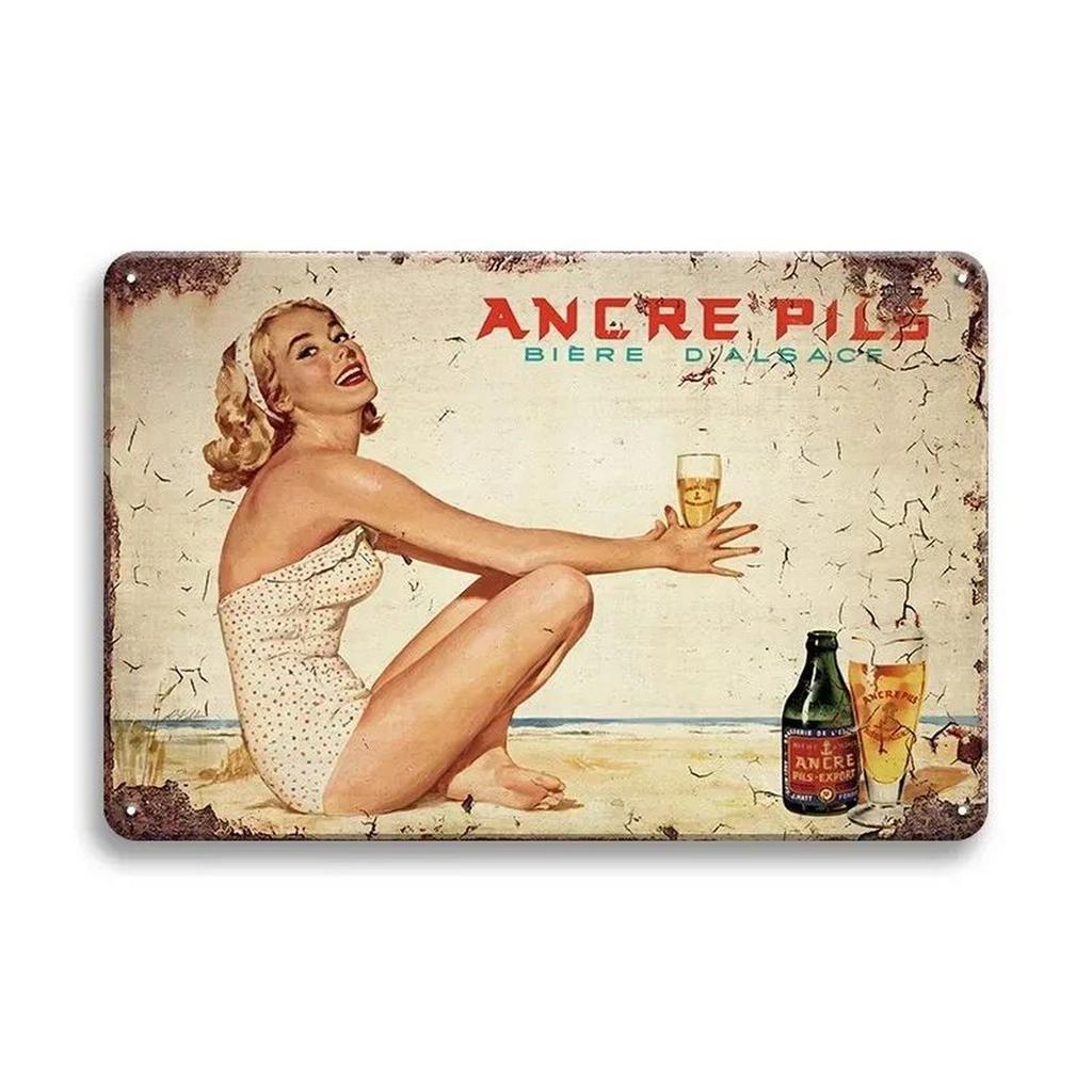 Metal Tin Signs Pinup Girl Beers Wall Decoration Plaque Vintage Art Poster Iron Painting for Man Cave Home Cafe Garden Club Bar