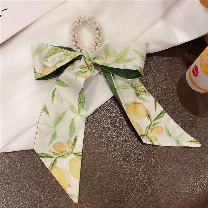 Винтажная шелковая резинка для волос с отделкой жемчугом и различными узорами для женщин