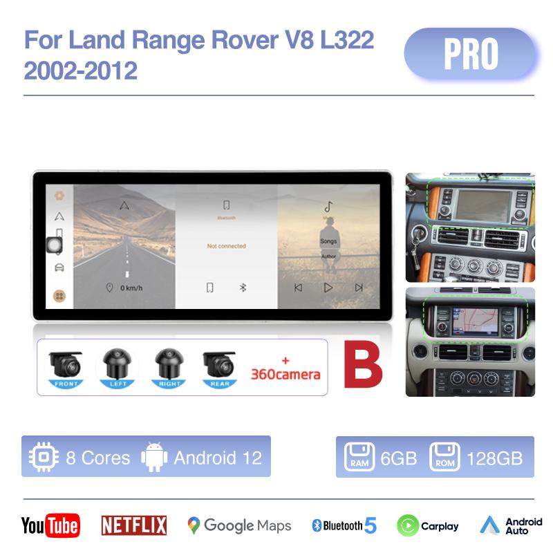 Автомобильный мультимедийный видеоплеер 12.3" для Land Rover Range Rover Vogue V8 L322 2002-2012 GPS-навигация Android12 8+256G CarPlay 4G