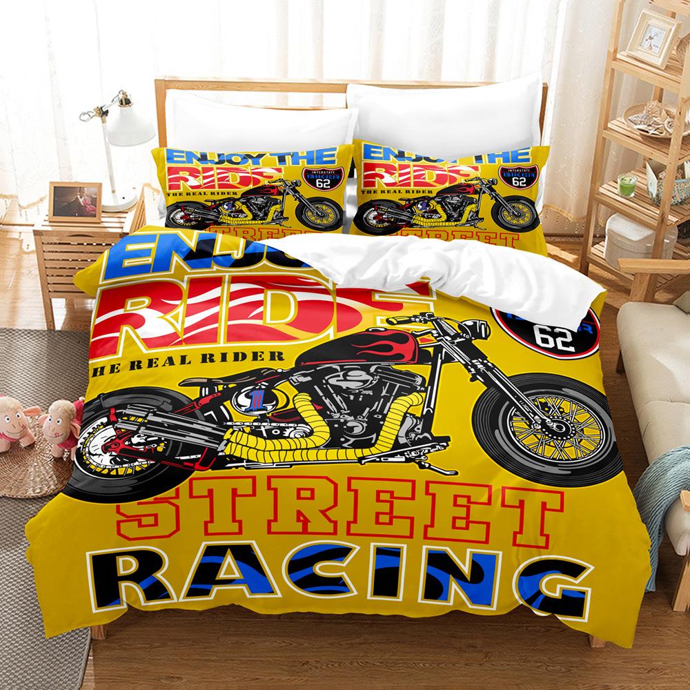 Motorcycle Duvet Cover Set Dirt Bike Extreme Sports Theme for Boy Girl Motocross Racer Polyester Bedding Set King Queen Size