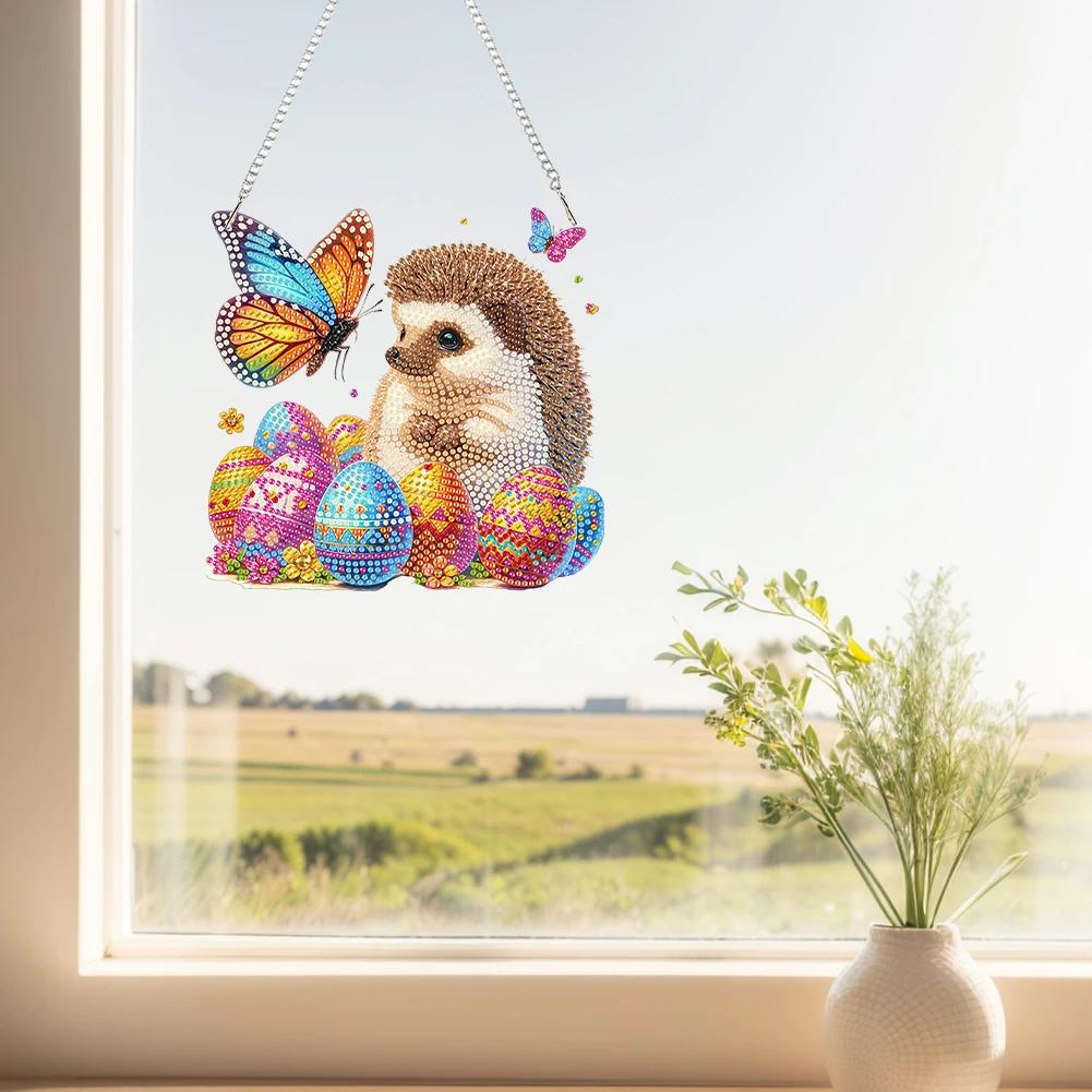 Acrylic Special Shape Easter Egg 5D DIY Diamond Painting Dots Pendant Rhinestone Diamond Art Pendants for Garden Window Decor