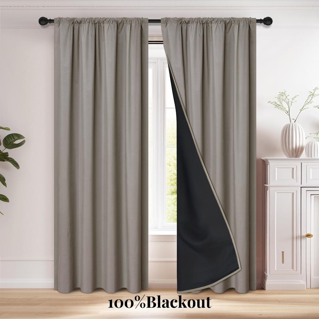2pcs Modern 100% Blaclout Curtains with Rod Pocket, Window Curtains for Living Room, Bedroom, Kitchen, Bathroom, Home Decor