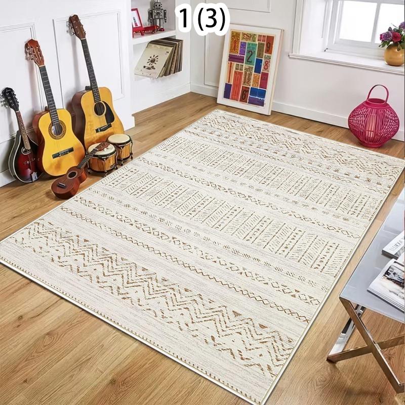 Minimalist Light Gray Tribal Print Rug Soft Non-Slip Washable Area Carpet Southwestern Striped Floor Mat for Living Room Bedroom