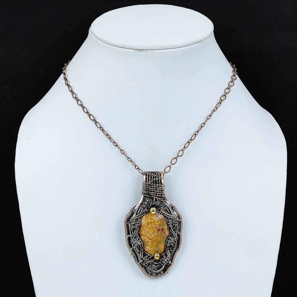 Fossil Coral Pendant Copper Wire Wrapped Pendant Gemstone Pendant Very Pretty Copper Jewelry Handmade Pendant Anniversary Gift Wire Jewelry