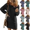 Женская мода с круглым вырезом и длинным рукавом, однотонные повседневные платья с карманами