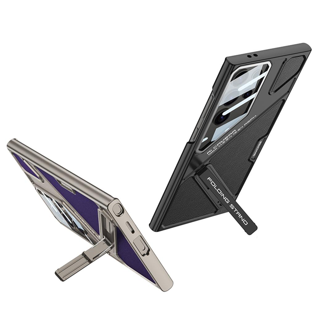 Противоударный чехол для Samsung Galaxy S23 Ultra из ПК+ПУ с подставкой, стиль меха