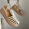 Fashion 2024 Hollow Flat Heel Gladiator Sandals for Women Closed Toe Hemp Rope Sandals for Women Summer Casual Beach Sandals for Women