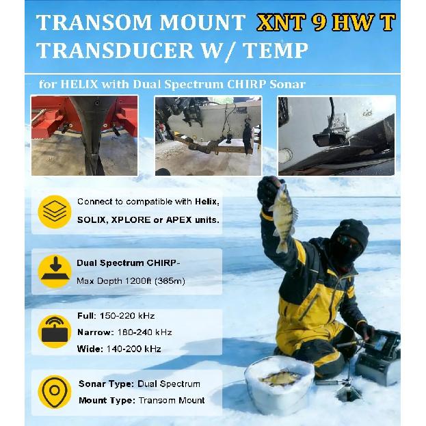 710274-1 XNT 9 HW T Транцевый датчик с датчиком температуры для Humminbird Helix 5/7/8/9/10/12, длина кабеля 20 футов