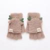 Autumn And Winter Antlers Flip Mittens Female Gloves Christmas Wool Mittens Half-finger Gloves