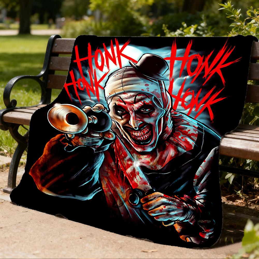 1pc Horror Clown Outdoor Flannel Blanket, Lightweight Warm Cozy for Travel Camping Office Soft Polyester Fabric
