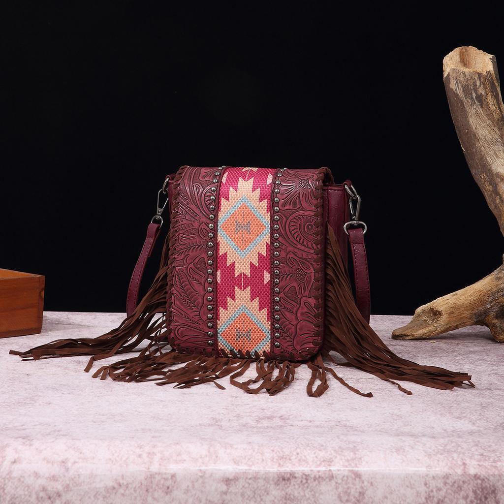 Vintage Print Boho Style Carving Single Shoulder Crossbody Bag for Women