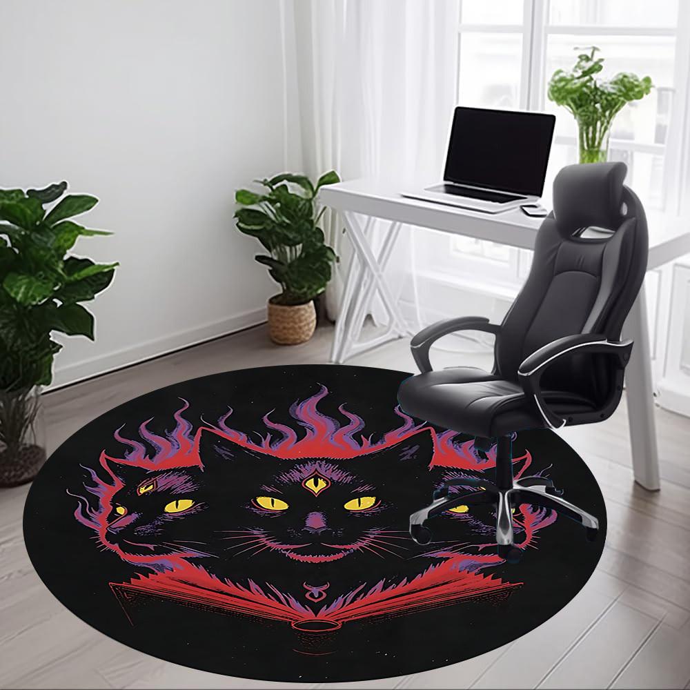 1pc Feline Flames Office Round Area Rug, Under Office Chairs Bedroom Living Room Home Decor, Room Deco, Available in Various Sizes