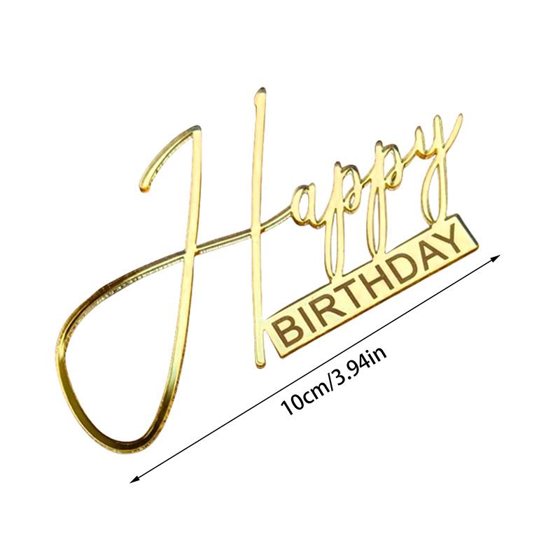 Happy Birthday Cake Topper Plastic Gold Mirror Cupcake Topper For Kids Birthday Party Cake Dessert Decorations Baby Shower Decor