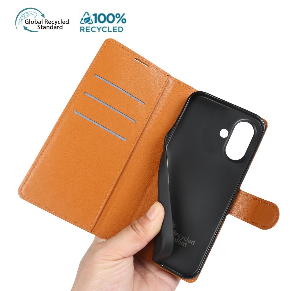 For iPhone 16 Plus Stand Case Biobased Eco-Friendly RPET RPVB Slim Phone Cover with Wallet