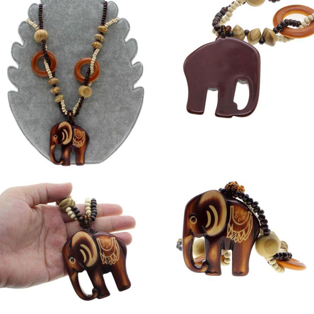 Wholesale Price Hot Sale for Women Necklace Long Hand Made Bead Wood Elephant Pendant Ethnic Style