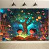 2D Магическое Дерево Чтения Фон, Фантастическая Книжная Тема Задний План