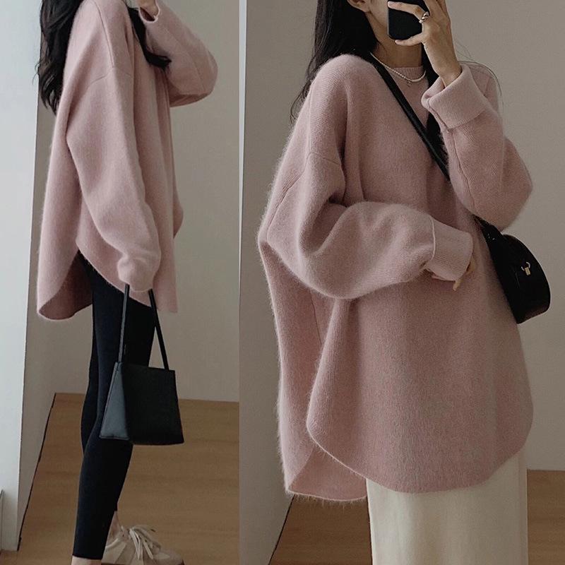 2025 Women's Loose Mid-Length Knit Sweater - Autumn/Winter Korean Style