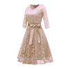 Women's Fashion Vintage V-Neck Long Sleeve Lace  Retro Slim Evening Dress
