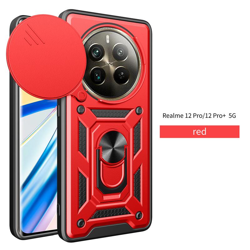 Funda For Realme 12 Pro Plus Ударопрочный защитный чехол Armor Slide Lens Protective Case For Realme 12 Pro Realme12 Pro+ Магнитный держатель Кольцо Чехол