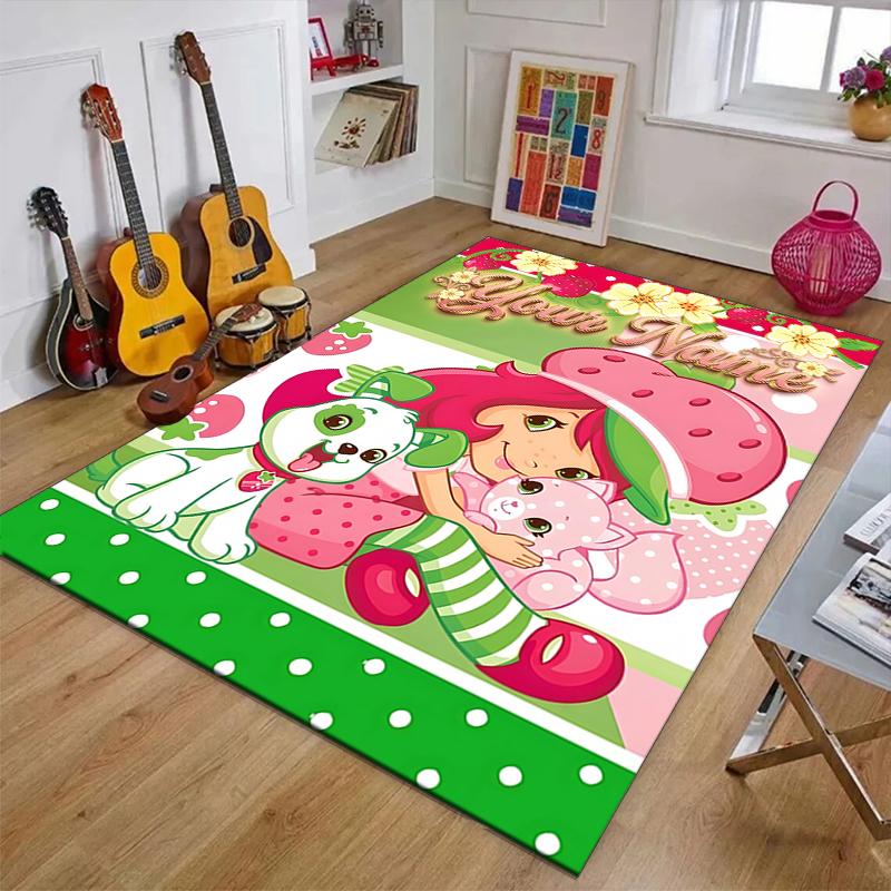 Princess Strawberry Design Area Rug Personalized Name- Non-Slip, Soft & Cozy Floor Mat for Living Room, Office - Indoor/Outdoor Carpet