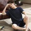Men's Summer Pajamas Homewear Set of Short-Sleeved Shorts Teenage Students Cartoon Striped Summer Casual Pajamas Homewear Set