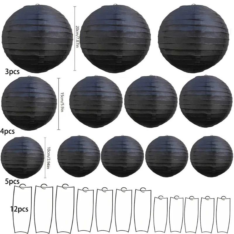 Top Quality Black round Paper Lanterns Chinese Japanese Style Decorative Hanging Lamp for Anniversary Birthday Wedding Party