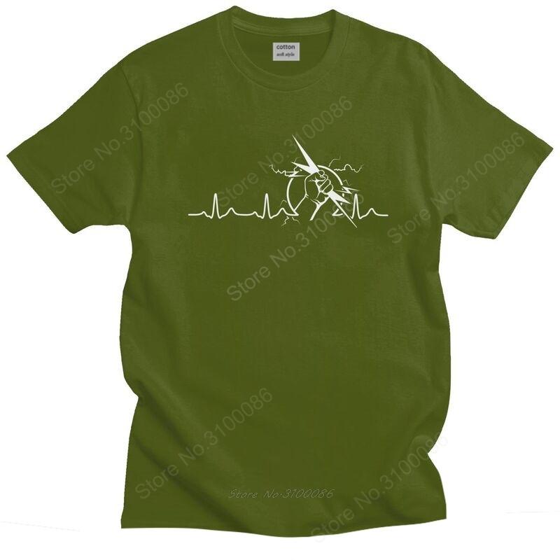Electrician Heartbeat T Shirts For Unisex Pure Cotton Tee Tshirts Shortsleeve Novelty Tshirt Clothes