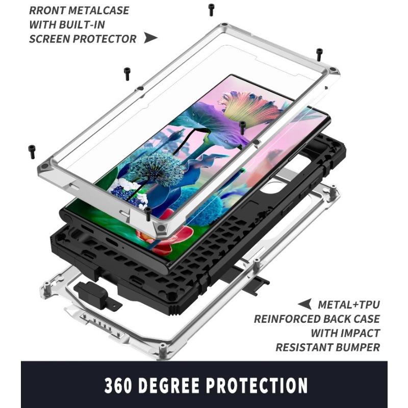 Rugged Armor Heavy Metal Case for Samsung S24 S23 S22 S21 Plus S20 Note 20 Ultra Aluminum Shockproof Cover Tempered Glass Stand