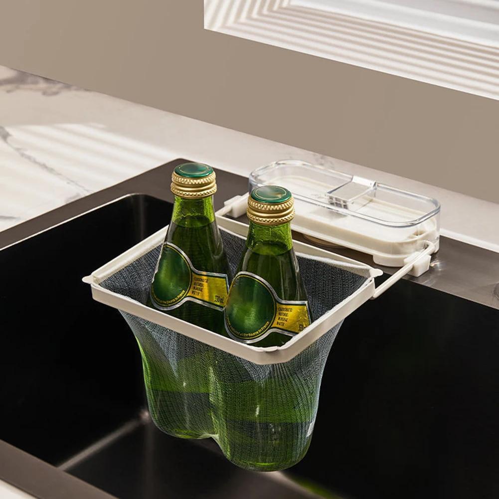 Foldable Sink Filter Rack,Suction Cup Sink Strainer Mesh Bag Stand,Reusable Multifunctional Drainage Racks for Fruits Vegetables