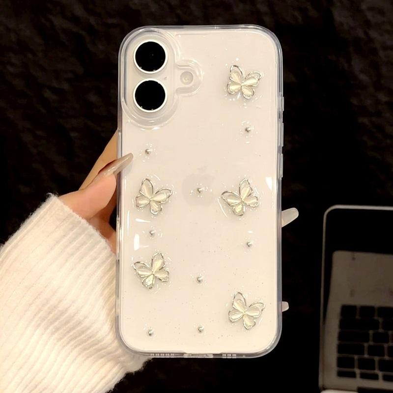Роскошный 3D Чехол для телефона с блестками и бабочками для iPhone 17 16 15 14 13 12 11 Pro Max Plus Мягкий противоударный защитный чехол