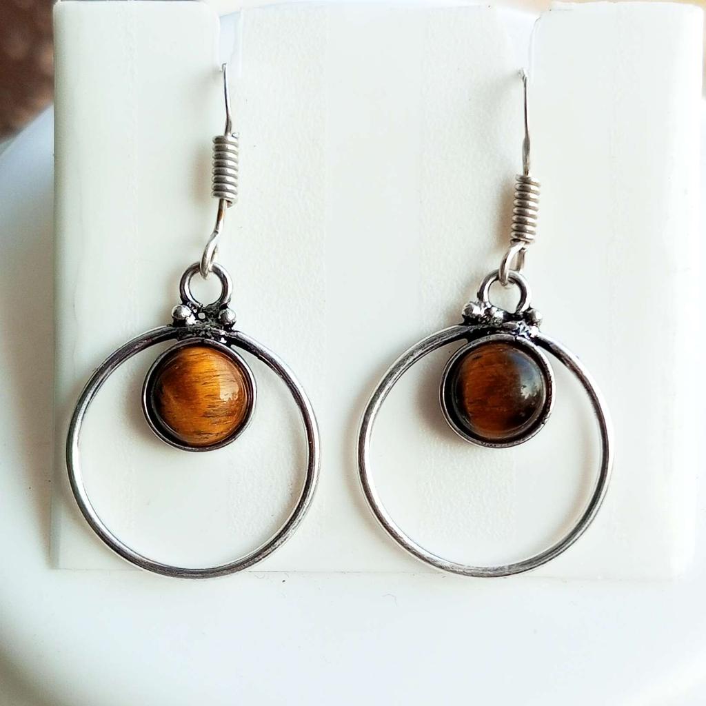 Tiger's Eye Gemstone 925 Sterling Silver Plated Women Hook Earrings Jewelry PQY-IJ11397