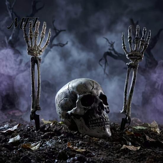 Easy Assembly Garden Ornaments Realistic Skeleton Stake, Spooky Halloween Skull Hand Yard Durable Plastic Cemetery Stakes Sign for Outdoor Lawn