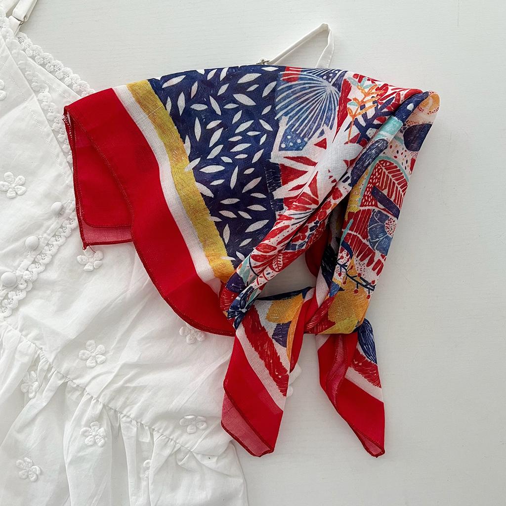 Retro Countryside Small Square Scarf French Artistic Cotton And Linen Scarf Women'S Spring And Autumn Summer Sun Shading And Sun Protection Headscarf