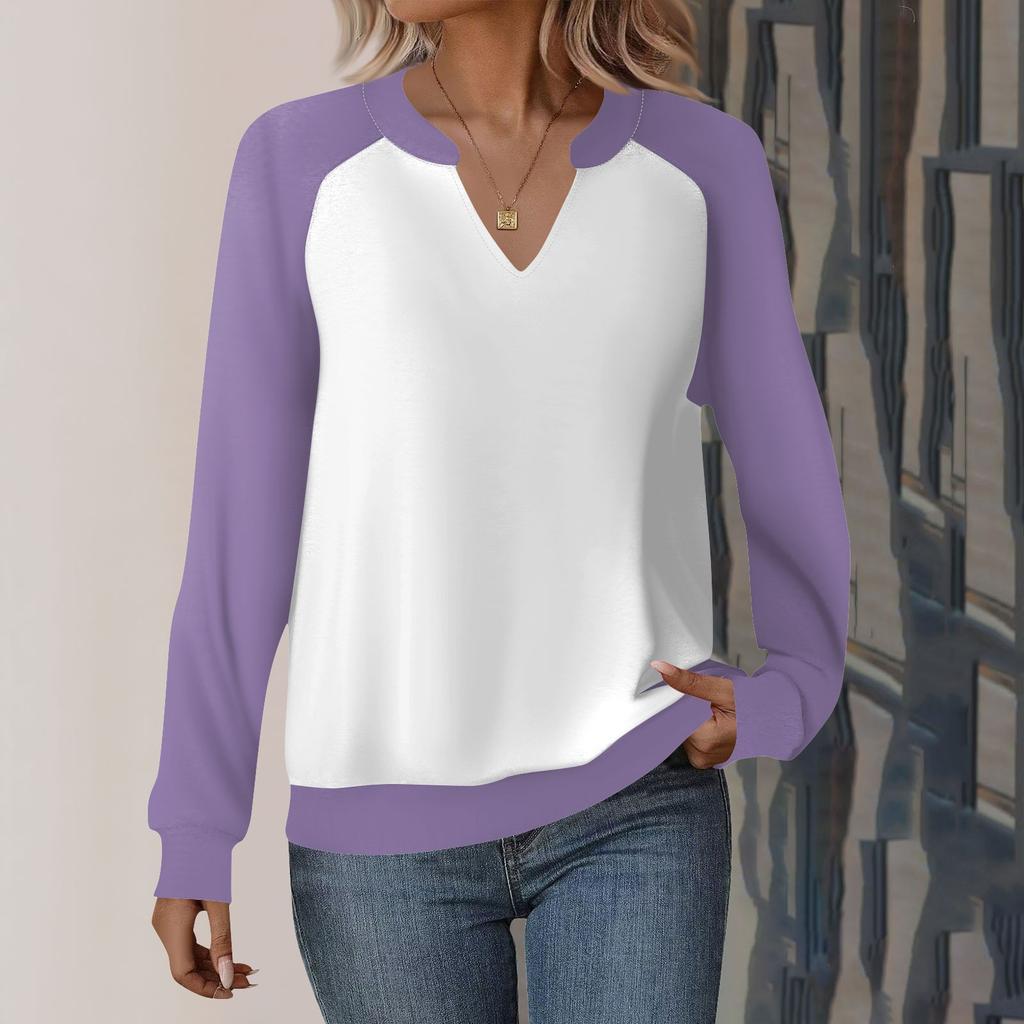 Женская повседневная толстовка с длинным рукавом и V-образным вырезом, однотонный свободный пуловер с принтом