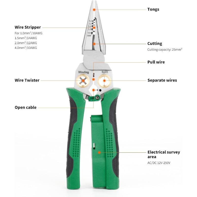 Damaly,8-in-1 Wire Stripper & Twister with Voltage Tester - Peacock Green High-Carbon Steel Multi-Tool for Electricians