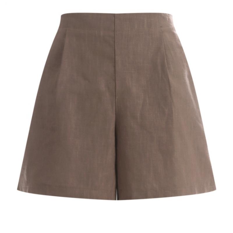 Shop Women Linen One Tuck Back Banding Shorts Navy Pic Wpt 1395