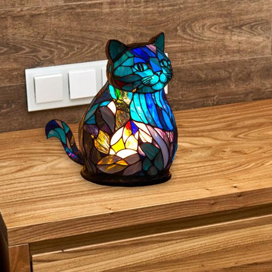 Красочный витражный ночник из смолы с животными, кошка, лошадь, слон, дельфин, лев, петух, сова, волк, настольная лампа, украшение дома