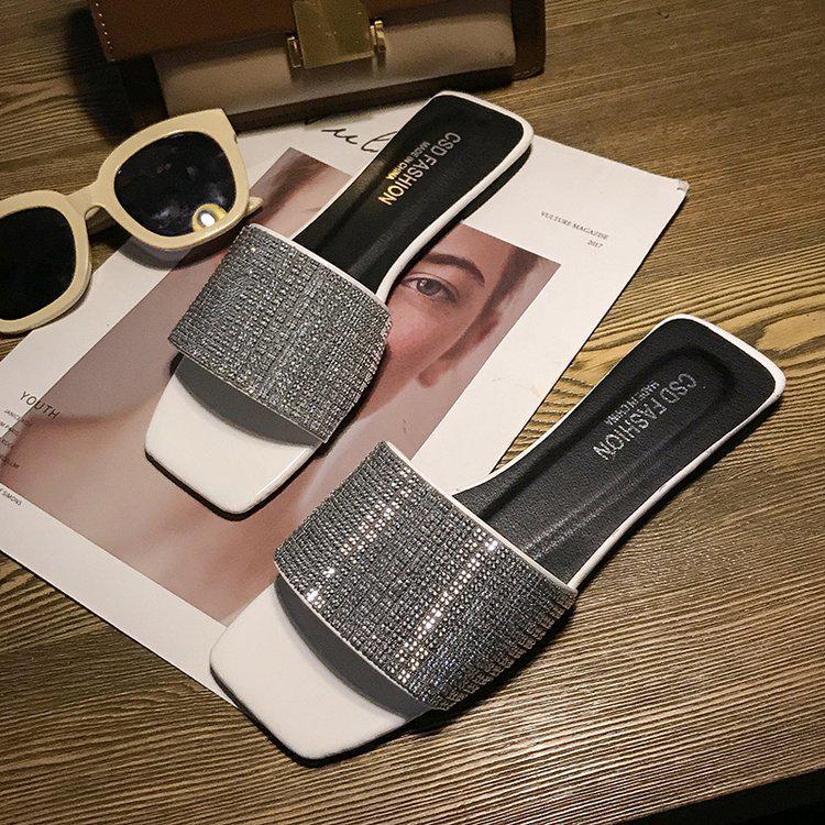 Женские летние 2019 года сандалии-гладиаторы со стразами - Модные шлепанцы в корейском стиле с одной перемычкой