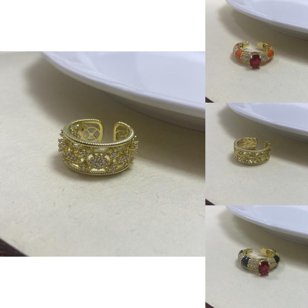 Unique Geometric Design Copper Ring For Women With Adjustable Fit And Colorful Zircon Stones