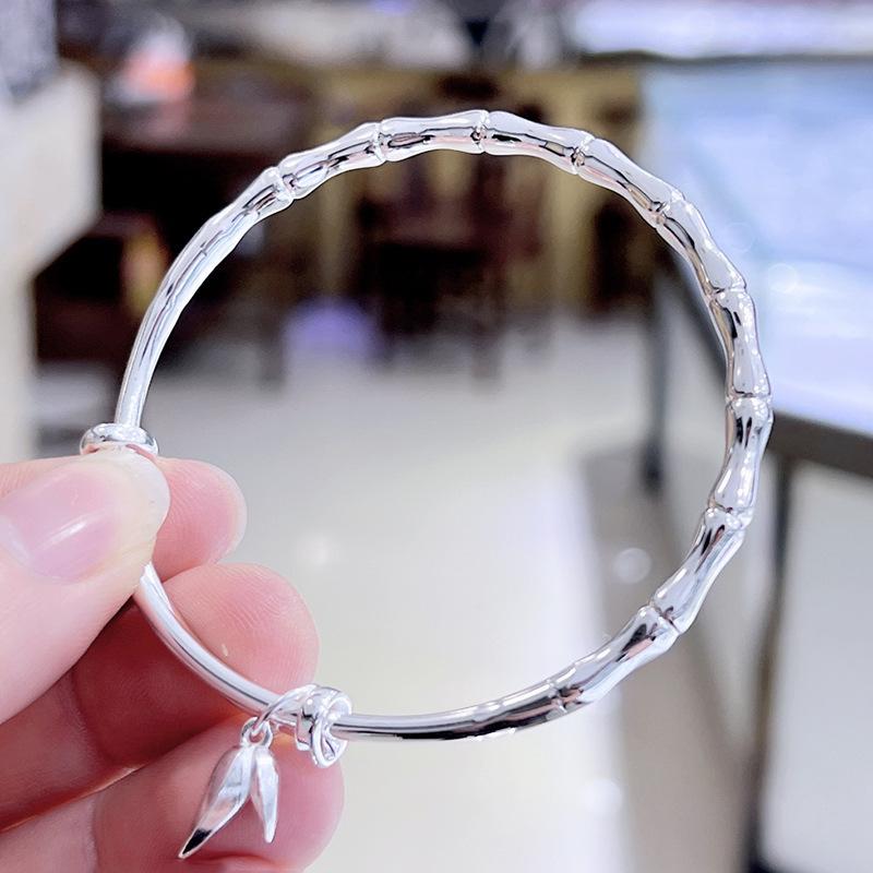 Zuyin 999 Pure Silver Bamboo Bracelet for Women Pure Silver Youth Personalized Bamboo News Safe Pattern Solid Push Pull Bracelet