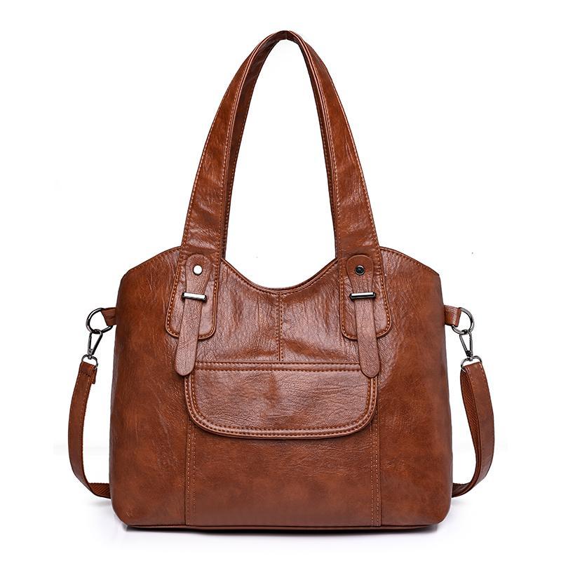 Women'S Elegant Solid Color PU Leather Shoulder Bag With Zipper Closure Polyester Lined Tote Versatile Handbag For Work