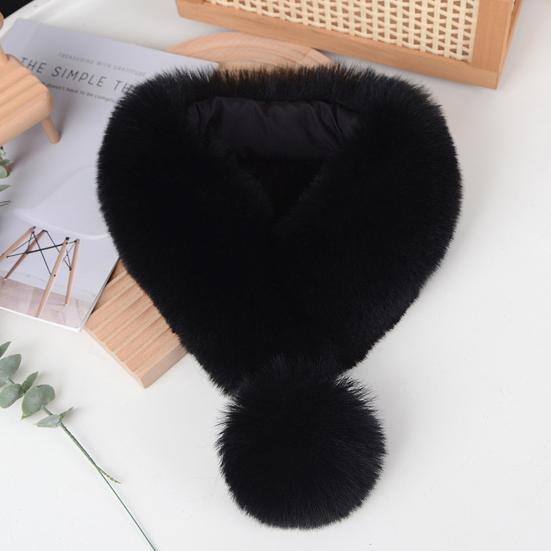 Imitation Fur Winter Scarf with Faux Fur Balls Solid Color Thickened Warm Neck Shawl